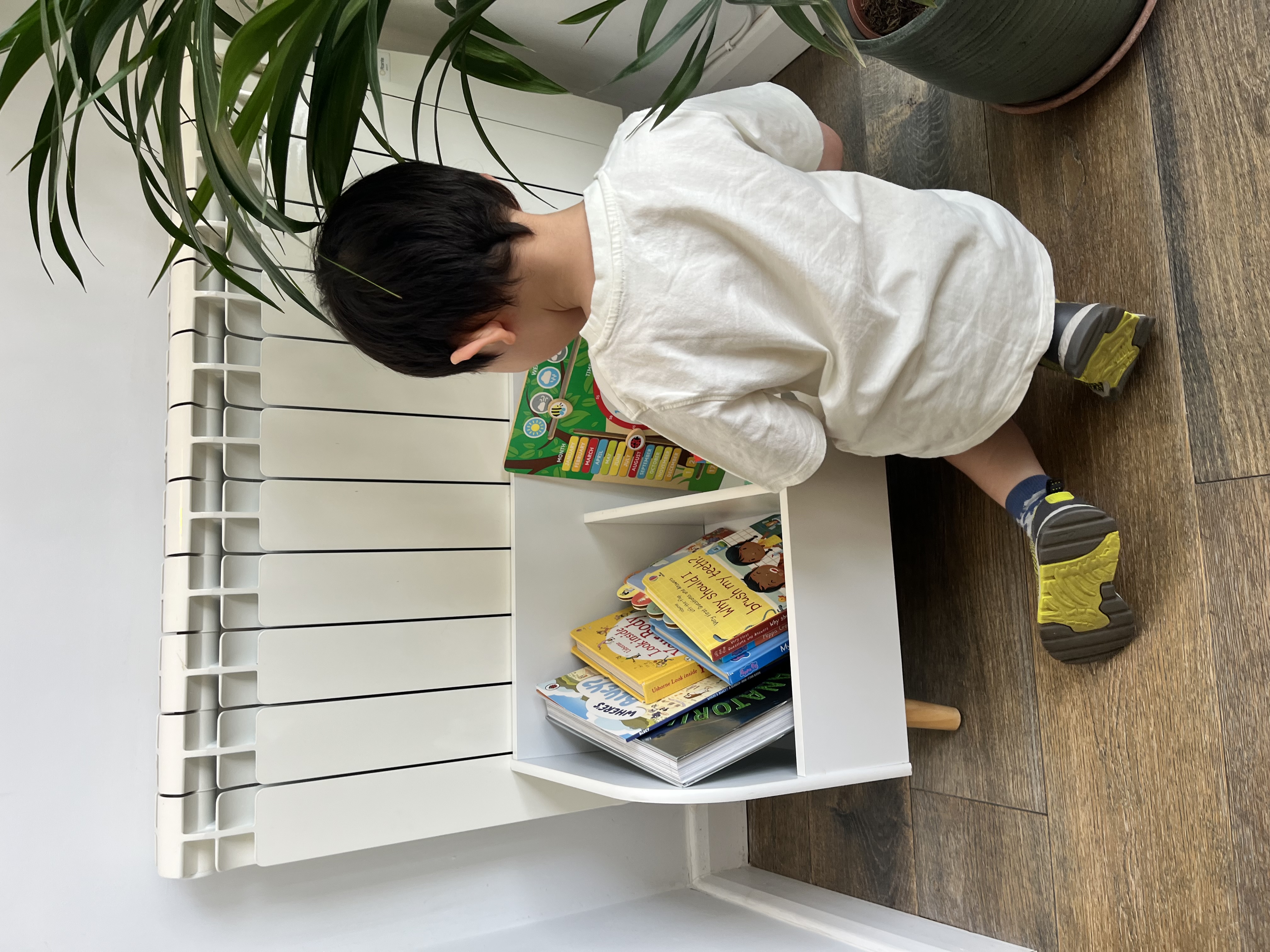 Child choosing a book in the clinic's waiting area